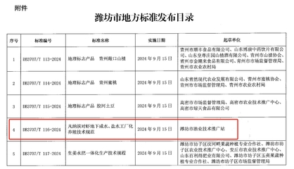 《DB 3707/T 116-2024 凡纳滨对虾地下咸水、盐水工厂化养殖技术规范》发布 推动技术推广的关键一步